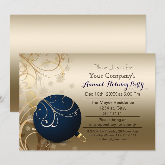 invitación de fiesta de Navidad corporativa de oro (Anverso / Reverso)