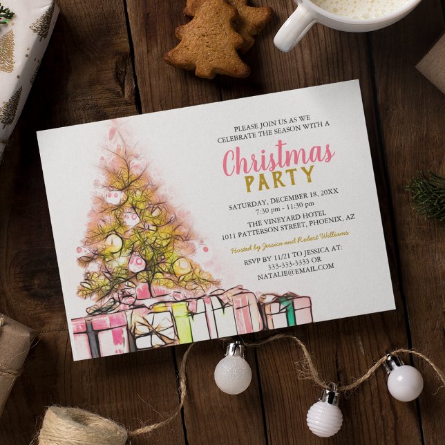 Invitación de fiesta de Navidad corporativa rosa | (Subido por el creador)