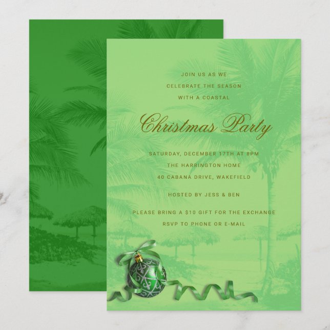 Invitación de fiesta de Navidad costera con palmer (Anverso / Reverso)