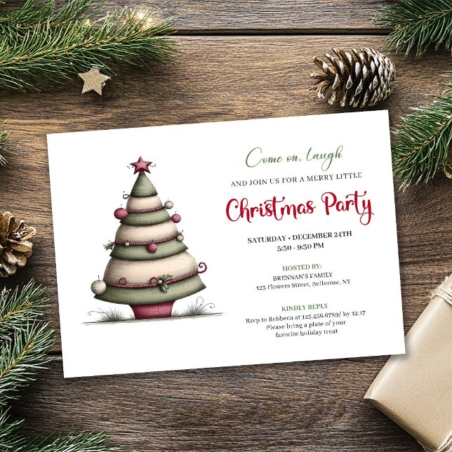 Invitación de fiesta de Navidad de árbol caprichos (Playful whimsical tree Christmas party invite

)