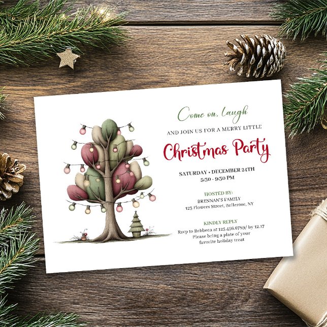 Invitación de fiesta de Navidad de árbol de dibujo (Quirky cartoon tree Christmas party invitation

)