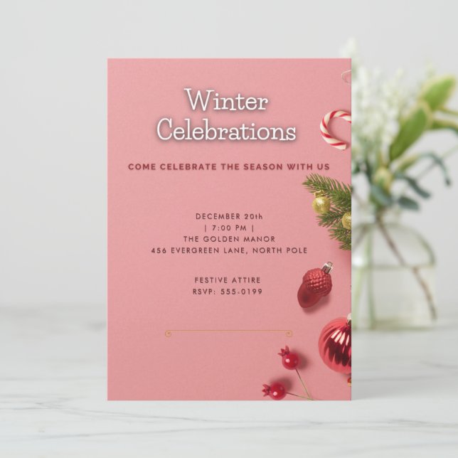 Invitación de fiesta de Navidad de celebración de  (Anverso de pie)