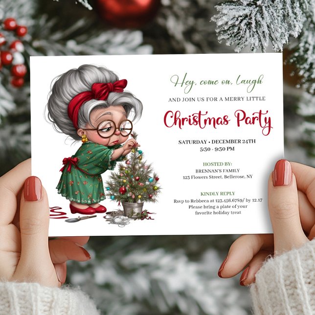 Invitación de fiesta de Navidad de dibujos animado (Happy Xmas Grandma Cute Cartoon Party Invitation)