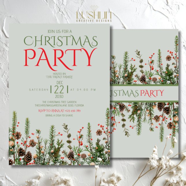 Invitación de fiesta de Navidad de elegante vegeta (Subido por el creador)