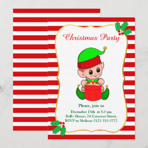 Invitación de fiesta de Navidad de Elfo Lindo y Ro