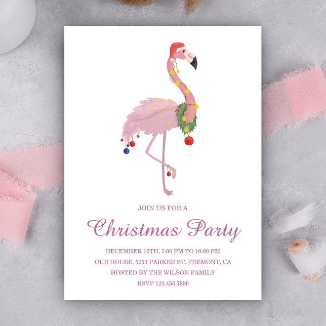 Invitación de fiesta de Navidad de Flamenco Rosa (Subido por el creador)