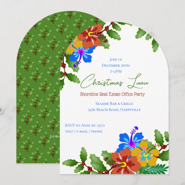 Invitación de fiesta de Navidad de Hibiscus y Holl (Anverso / Reverso)