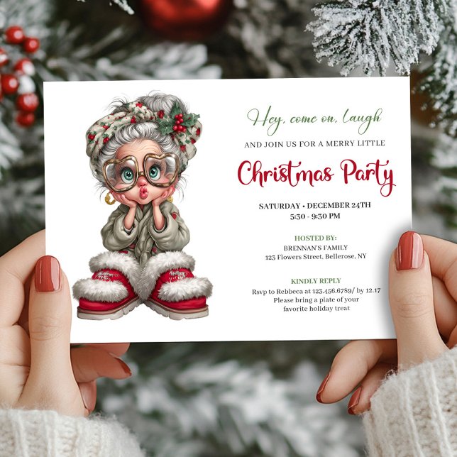 Invitación de fiesta de Navidad de la abuela de di (Christmas Grandma Cartoon Party Event Invitation)