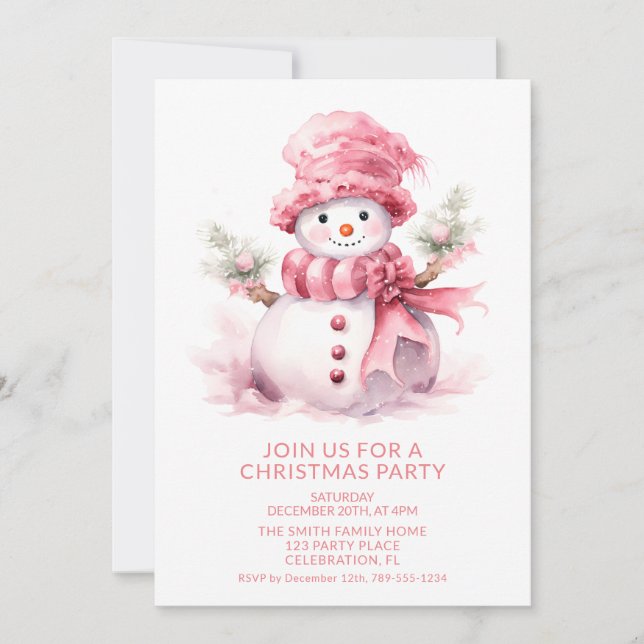 Invitación de fiesta de Navidad de muñeco de nieve (Anverso)