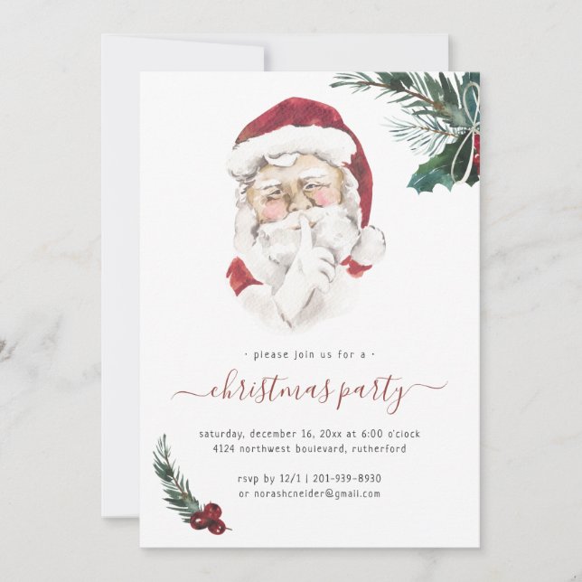 Invitación de fiesta de Navidad de Papá Noel vinta (Anverso)
