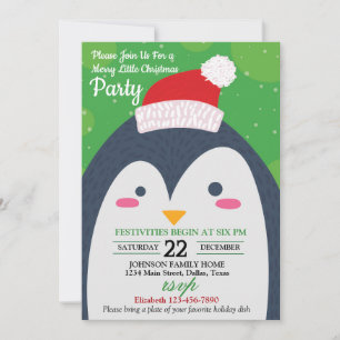 Invitación de fiesta de Navidad de pingüino de inv