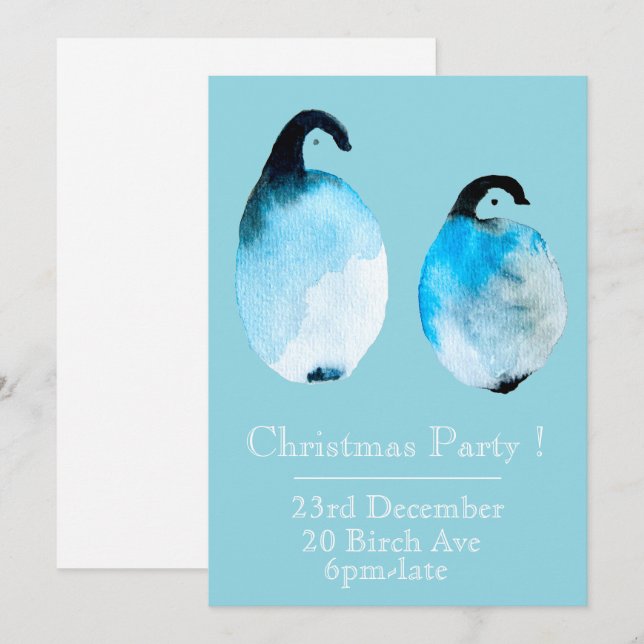 invitación de fiesta de Navidad de pingüino de Nav (Anverso / Reverso)