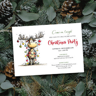 Invitación de fiesta de Navidad de reno rojo verde