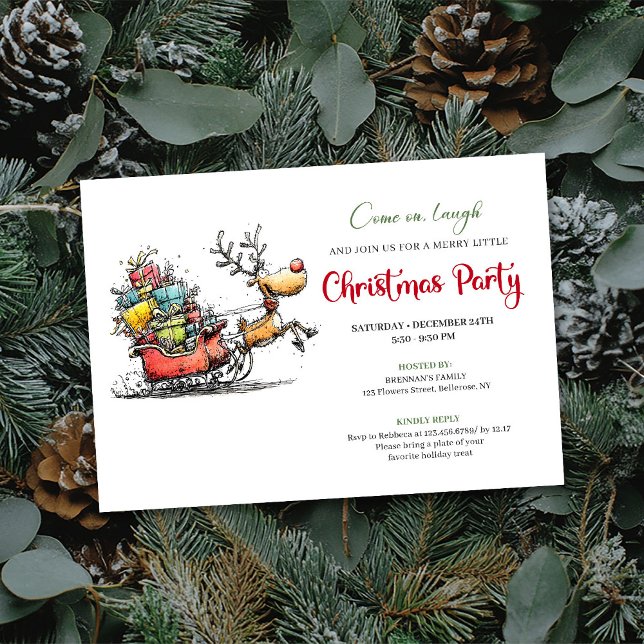 Invitación de fiesta de Navidad de reno trendy y e (Trendy quirky reindeer Christmas party invite

)