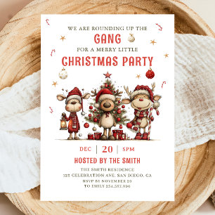 Invitación de fiesta de Navidad de reno vintage