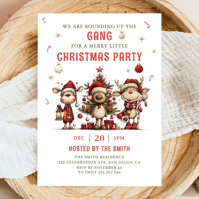 Invitación de fiesta de Navidad de reno vintage (Subido por el creador)