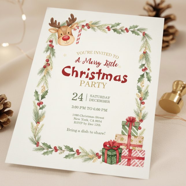 Invitación de fiesta de Navidad de renos caprichos (Family Christmas Celebration)