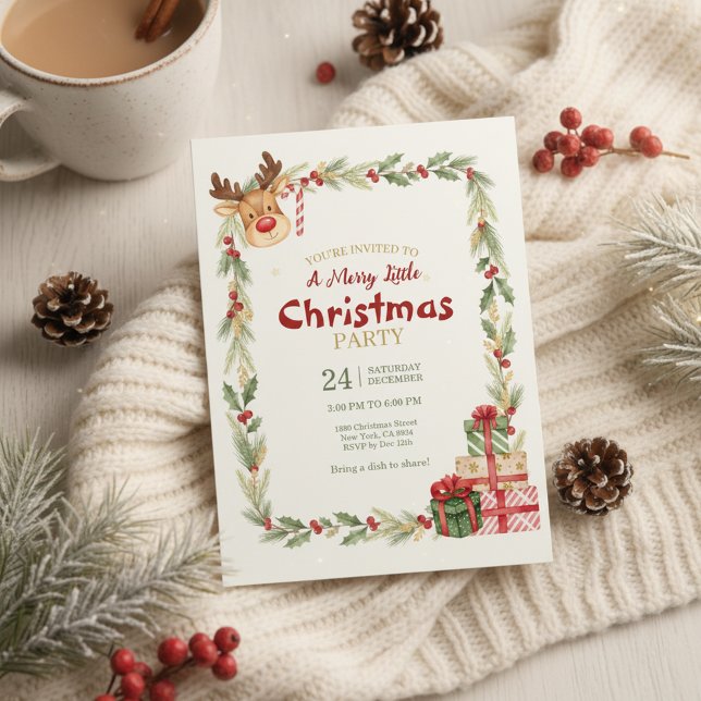 Invitación de fiesta de Navidad de renos caprichos (Playful Holiday Event)