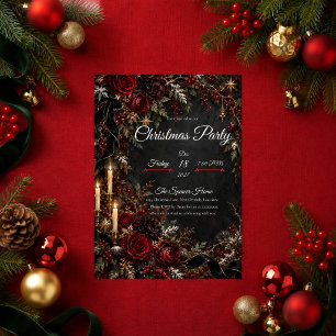 Invitación de fiesta de Navidad de rosa gótica