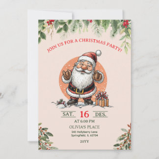 Invitación de fiesta de Navidad de Santa adorable 