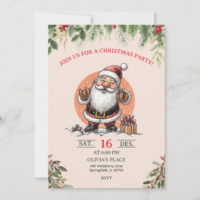 Invitación de fiesta de Navidad de Santa adorable  (Anverso)
