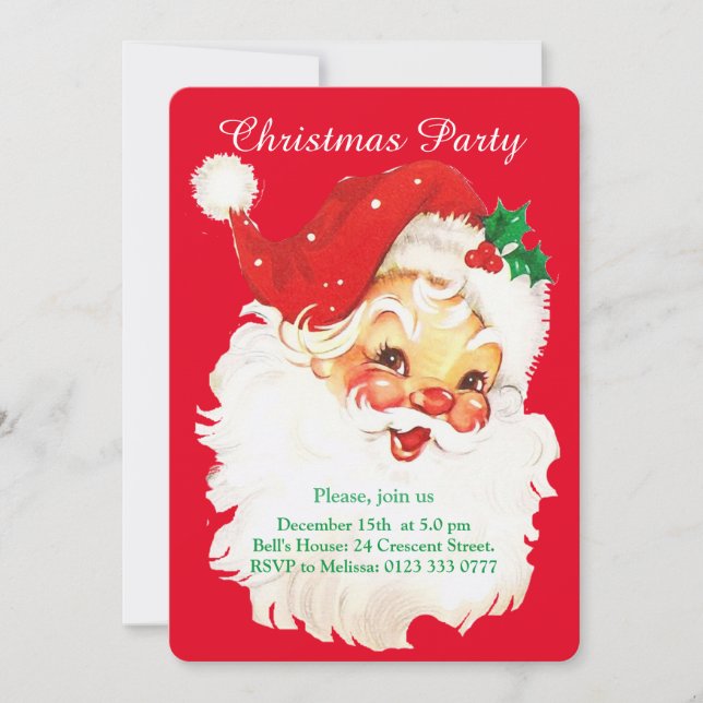 Invitación de fiesta de Navidad de Santa Claus y e (Anverso)