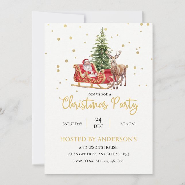 Invitación de fiesta de Navidad de Santa dorado (Anverso)