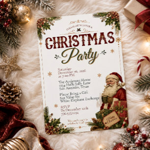 Invitación de fiesta de Navidad de Santa vintage