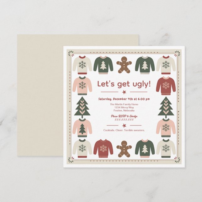 Invitación de fiesta de Navidad de suéter feo Let' (Anverso / Reverso)