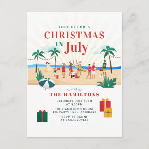 Invitación de fiesta de Navidad de verano en julio