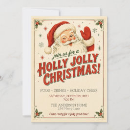 Invitación de fiesta de Navidad del Papá Noel Retr