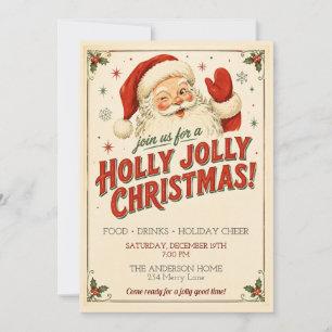 Invitación de fiesta de Navidad del Papá Noel Retr