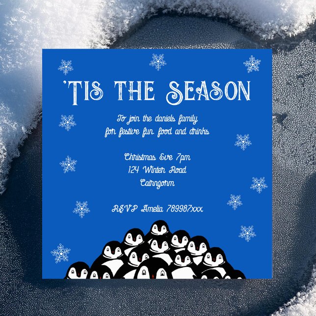 Invitación de fiesta de Navidad del pingüino de la (It's penguin party time! 🎄🐧)