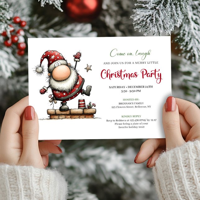 Invitación de fiesta de Navidad divertida minimali (Minimalist funny Santa Christmas party invite

)