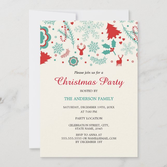 Invitación de fiesta de Navidad divertida y festiv (Anverso)
