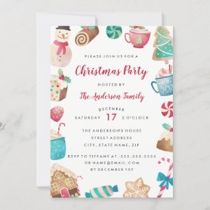 Invitación de fiesta de Navidad dulce en acuarela
