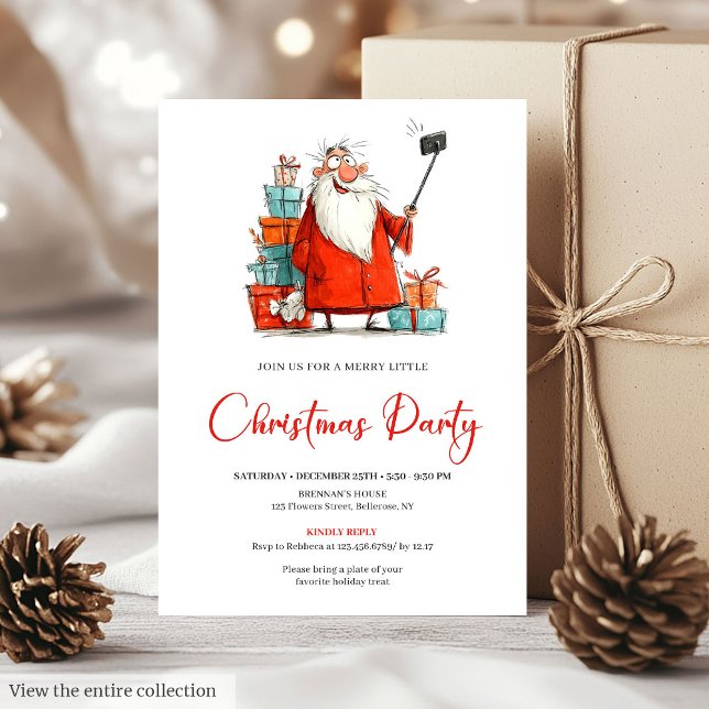 Invitación de fiesta de Navidad editable de Santa  (Quirky Santa Claus Editable Christmas Party Invite)