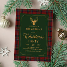 Invitación de fiesta de Navidad elegante a cuadros