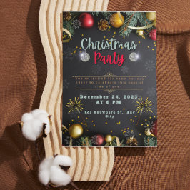 Invitación de fiesta de Navidad elegante en negro