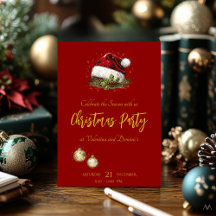 Invitación de fiesta de Navidad elegante en rojo y