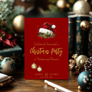 Invitación de fiesta de Navidad elegante en rojo y