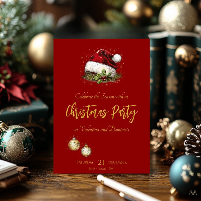 Invitación de fiesta de Navidad elegante en rojo y (Subido por el creador)