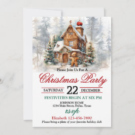 Invitación de fiesta de Navidad en casa rústica