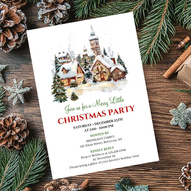 Invitación de fiesta de Navidad escena navideña cl (Classic holiday scene Christmas party invitation

)