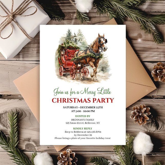 Invitación de fiesta de Navidad escena rústica cál (Warm rustic winter scene Christmas party invite)