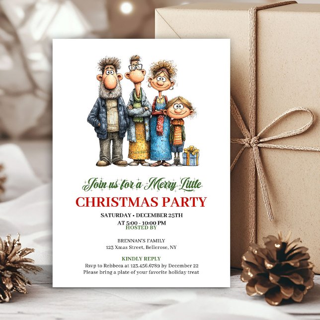 Invitación de fiesta de Navidad familiar con acuar (Whimsical Watercolor Family Christmas Party Invite)