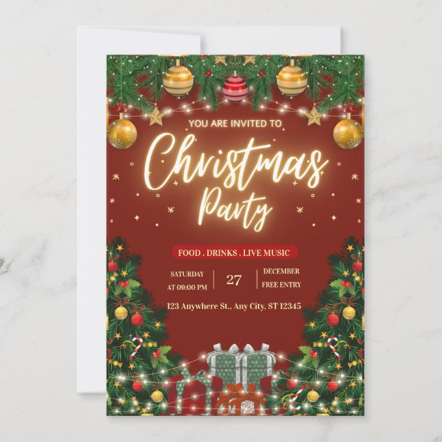 Invitación de fiesta de Navidad festiva (Anverso)