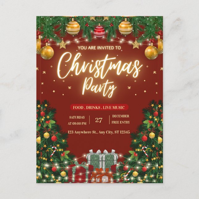 Invitación de fiesta de Navidad festiva (Anverso)