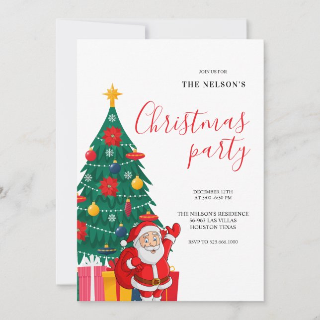Invitación de fiesta de Navidad festiva de Santa | (Anverso)