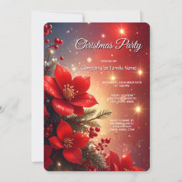 Invitación de fiesta de Navidad floral roja